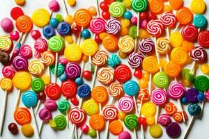 colorful lollipops on a white background. AI-Generated photo