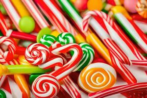 many different types of candy canes are shown in this image. AI-Generated photo