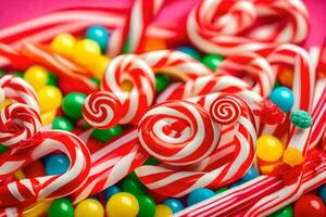 a pile of candy canes and candy. AI-Generated photo