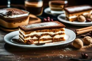 a slice of cake with cinnamon and chocolate. AI-Generated photo