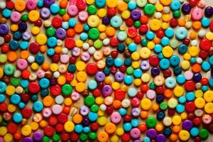 colorful buttons on a wooden surface. AI-Generated photo