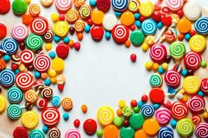 colorful candy lollipops on white background. AI-Generated photo