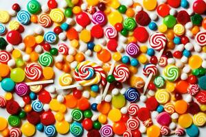 colorful candy lollipops on white background. AI-Generated photo