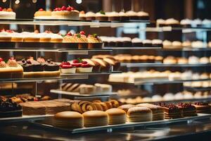 a display of pastries in a bakery. AI-Generated photo