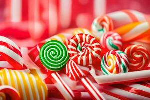 a pile of colorful candy lollipops. AI-Generated photo