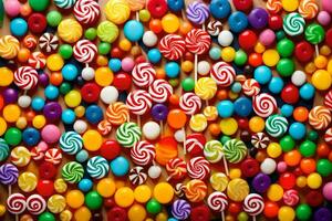 colorful candy lollipops on a wall. AI-Generated photo