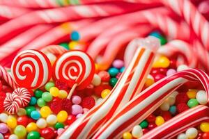 a pile of candy canes and candy. AI-Generated photo