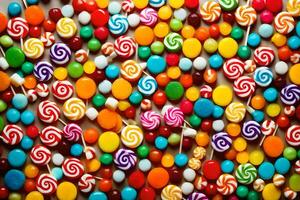 colorful candy lollipops on a table. AI-Generated photo