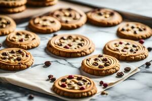 chocolate chip cookies on a baking sheet. AI-Generated photo