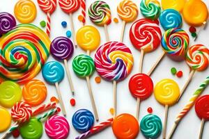 lollipops are arranged in a variety of colors. AI-Generated photo