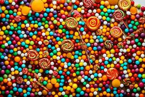 colorful candy is arranged in a pile. AI-Generated photo