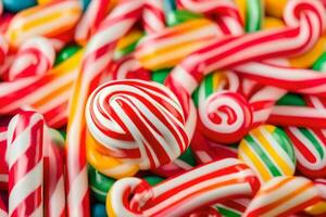 a pile of colorful candy canes. AI-Generated photo