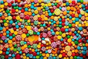 a large pile of colorful candy is shown. AI-Generated photo