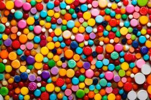 colorful candy buttons on a white background. AI-Generated photo