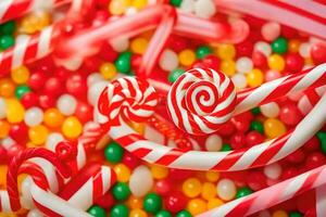 a close up of candy canes and candy. AI-Generated photo