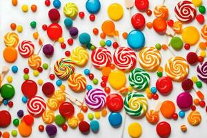 colorful candy lollipops on white background. AI-Generated photo