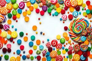 colorful candy lollipops on white background. AI-Generated photo