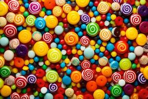 colorful candy balls are arranged in a pattern. AI-Generated photo