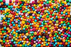 a large pile of colorful candy candies. AI-Generated photo