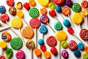 lollipops are arranged in a variety of colors. AI-Generated photo