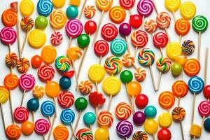 colorful lollipops on a white background. AI-Generated photo