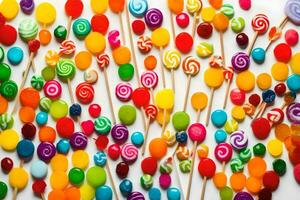 colorful lollipops on a white background. AI-Generated photo