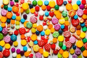 colorful candy candies on a white background. AI-Generated photo