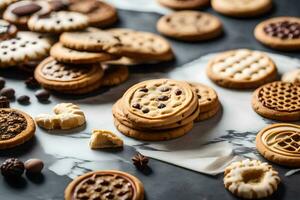 various cookies and cookies on a marble surface. AI-Generated photo