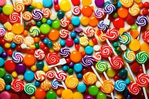 a large pile of colorful lollipops. AI-Generated photo