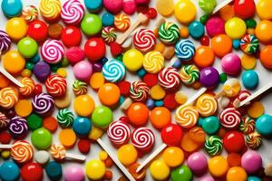 colorful candies on a white background. AI-Generated photo