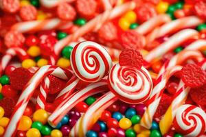 a close up of candy and candy canes. AI-Generated photo