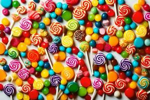 colorful candy lollipops on white background. AI-Generated photo