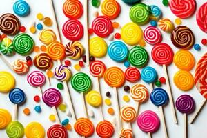 colorful lollipops on white background. AI-Generated photo