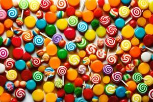 colorful candy lollipops on white background. AI-Generated photo
