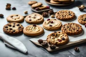 a variety of cookies on a table. AI-Generated photo