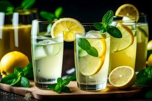 lemonade with mint and lemons. AI-Generated photo