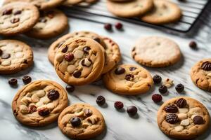 a cooling rack with cookies and nuts. AI-Generated photo