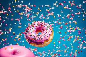 donuts flying in the air with sprinkles. AI-Generated photo