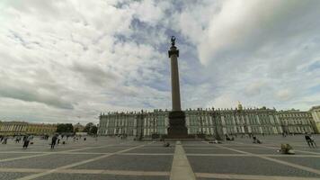 SAINT-PETERSBURG, RUSSIA - JUNE 24, 2019 Palace Square, Alexander Column, Winter Palace and People on Sunny Summer Day. Motion Panning Time Lapse. video