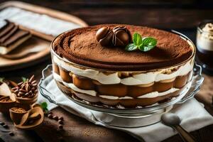 chocolate trifle with a chocolate cake and a chocolate mousse. AI-Generated photo