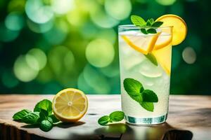 lemonade with mint leaves and lemon slices. AI-Generated photo