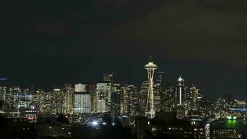 Seattle Skyline at Night. USA. Panning Motion Time Lapse. View from Kerry Park video