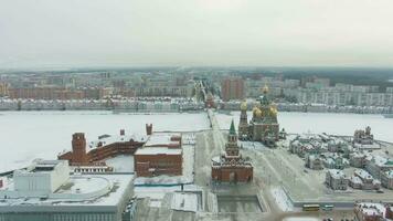 YOSHKAR-OLA, RUSSIA - DECEMBER 12, 2018 Yoshkar-Ola Kremlin and City in Winter. Mari El, Russia. Aerial View. video