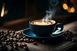 un taza de café es un genial camino a comienzo el día. generado por ai foto