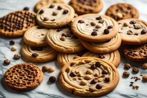 a pile of cookies and chocolate chips. AI-Generated photo