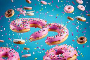 rosquillas volador en el aire con asperja. generado por ai foto