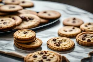 a plate of cookies with chocolate chips on it. AI-Generated photo