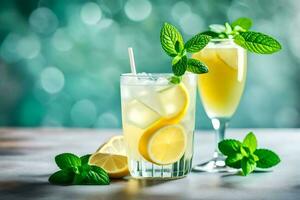 limonada con menta hojas y limón rebanadas generado por ai foto