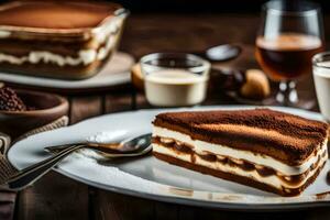 a slice of tiramisu on a plate. AI-Generated photo