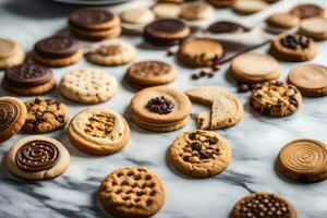 varios galletas son arreglado en un mesa. generado por ai foto